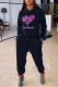 Black Casual Print Patchwork Hooded Collar Long Sleeve Two Pieces