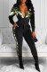 Black Fashion Casual Camouflage Print Patchwork Hooded Collar Long Sleeve Two Pieces