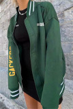 Green Fashion Casual Letter Print Cardigan Outerwear