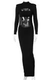 Black Sexy Solid Patchwork O Neck Pencil Skirt Dresses