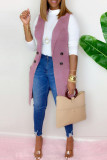 Pink Fashion Casual Solid Cardigan Turndown Collar Outerwear