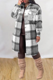 Red Green Fashion Casual Plaid Print Cardigan Turndown Collar Outerwear
