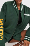 Green Fashion Casual Letter Print Cardigan Outerwear
