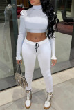 White Sexy Casual Solid Hollowed Out Turtleneck Long Sleeve Two Pieces