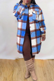 Red Green Fashion Casual Plaid Print Cardigan Turndown Collar Outerwear