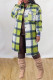 Green Fashion Casual Plaid Print Cardigan Turndown Collar Outerwear