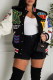 Black Casual Print Patchwork Mandarin Collar Outerwear