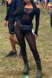 Black Fashion Sexy Solid See-through Backless Off the Shoulder Skinny Jumpsuits