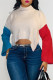White Fashion Casual Patchwork Asymmetrical Turtleneck Tops