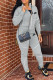 Grey Fashion Casual Print Patchwork Zipper Collar Long Sleeve Two Pieces