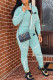 Baby Blue Fashion Casual Print Patchwork Zipper Collar Long Sleeve Two Pieces