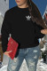 Black Fashion Casual Print Letter O Neck Tops