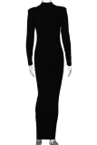 Black Sexy Solid Patchwork O Neck Pencil Skirt Dresses