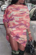 Pink Fashion Casual Camouflage Print Basic O Neck Long Sleeve Dresses