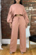 Deep Pink Fashion Casual Solid Basic O Neck Long Sleeve Two Pieces
