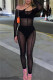 Black Fashion Sexy Solid See-through Backless Off the Shoulder Skinny Jumpsuits