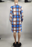 Red Green Fashion Casual Plaid Print Cardigan Turndown Collar Outerwear