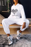 White Casual Print Patchwork Hooded Collar Long Sleeve Two Pieces