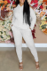 White Casual Solid Patchwork V Neck Long Sleeve Two Pieces