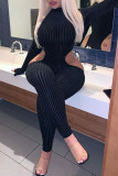 Black Fashion Sexy Solid Hollowed Out Turtleneck Skinny Jumpsuits