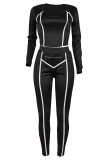 Red Casual Solid Patchwork Zipper U Neck Long Sleeve Two Pieces