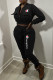 Black Fashion Street Print Patchwork O Neck Long Sleeve Two Pieces