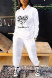 White Casual Print Patchwork Hooded Collar Long Sleeve Two Pieces