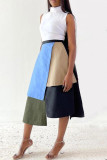 Turquoise Fashion Casual Geometric Patchwork Regular High Waist Skirt