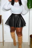Black Fashion Casual Solid Basic Regular High Waist Skirt