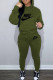 Army Green Fashion Sportswear Print Patchwork Hooded Collar Long Sleeve Two Pieces