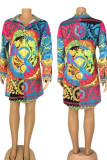 Yellow Casual Print Patchwork Buckle Turndown Collar Tops(Without Belt)