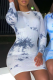 Blue Sexy Print Patchwork O Neck Pencil Skirt Dresses