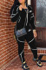 Black Fashion Casual Print Patchwork Zipper Collar Long Sleeve Two Pieces