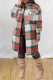 Red Green Fashion Casual Plaid Print Cardigan Turndown Collar Outerwear