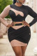 Black Fashion Sexy Patchwork Basic O Neck Long Sleeve Two Pieces