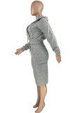 Coffee Casual Solid Patchwork Pocket Hooded Collar Long Sleeve Two Pieces