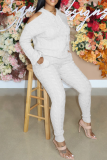 Pink Casual Solid Patchwork V Neck Long Sleeve Two Pieces