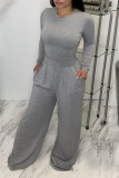 Grey Casual Solid Patchwork O Neck Long Sleeve Two Pieces