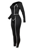 Red Casual Solid Patchwork Zipper U Neck Long Sleeve Two Pieces