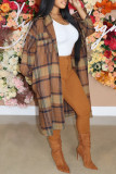 Multicolor Fashion Casual Plaid Cardigan Turndown Collar Outerwear