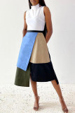 Turquoise Fashion Casual Geometric Patchwork Regular High Waist Skirt