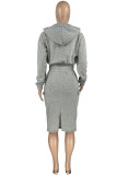 Coffee Casual Solid Patchwork Pocket Hooded Collar Long Sleeve Two Pieces