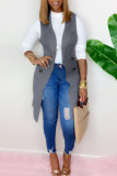 Grey Fashion Casual Solid Cardigan Turndown Collar Outerwear