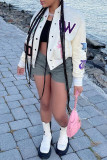 White Fashion Casual Print Cardigan Outerwear