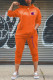 Orange Fashion Street Print Patchwork Hooded Collar Long Sleeve Two Pieces