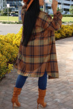 Multicolor Fashion Casual Plaid Cardigan Turndown Collar Outerwear