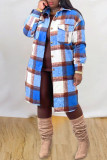 Red Green Fashion Casual Plaid Print Cardigan Turndown Collar Outerwear