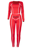 Red Casual Solid Patchwork Zipper U Neck Long Sleeve Two Pieces