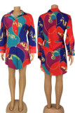 Yellow Casual Print Patchwork Buckle Turndown Collar Tops(Without Belt)