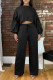 Black Fashion Casual Solid Basic O Neck Long Sleeve Two Pieces